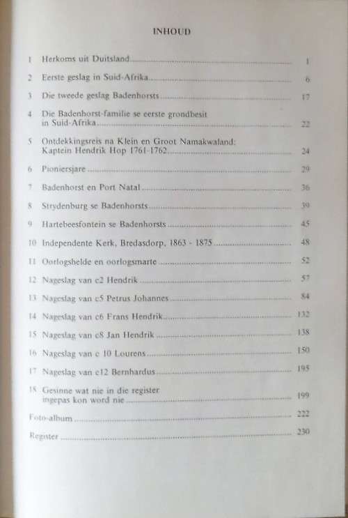 GESLAGSREGISTER VAN DIE BADENHORST FAMILIE IN SUID-AFRIKA deur Ds F J Badenhorst en lt.Kol M J Baden
