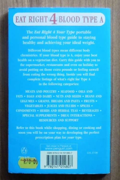 EAT RIGHT FOR BLOOD TYPE A by Dr Peter D¿Adamo