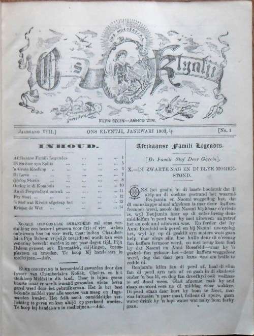 ONS KLYNTJI Enigste Tydskrif in Afrikaans Agste Jaargang 1904