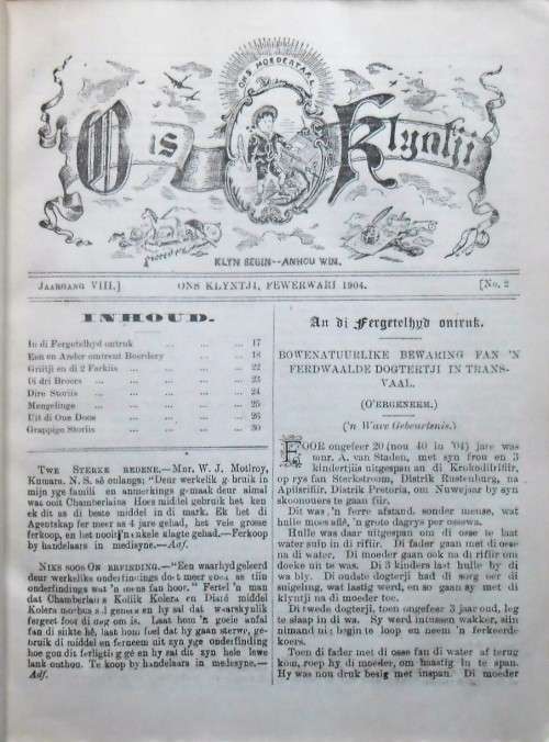 ONS KLYNTJI Enigste Tydskrif in Afrikaans Agste Jaargang 1904