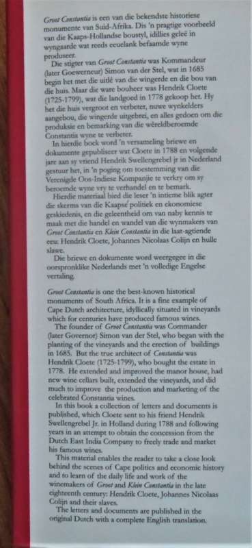 HENDRIK CLOETE, GROOT CONSTANTIA AND THE VOC 1778-1799 by/deur G J Schutte (Ed) VRS2 34
