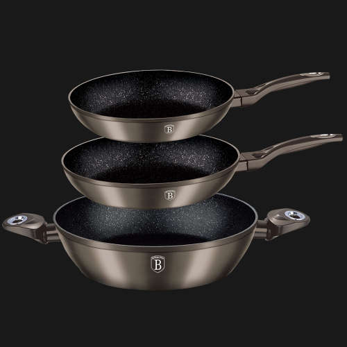 Berlinger Haus 3-Piece Marble Coating Metallic Line Cookware Set ( Carbon )