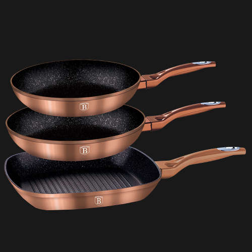 Berlinger Haus 3-Piece Marble Coating Induction Fry Pan Set , Rose Gold - Metallic Line