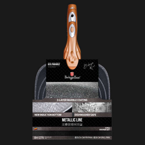 Berlinger Haus 3-Piece Marble Coating Induction Fry Pan Set , Rose Gold - Metallic Line