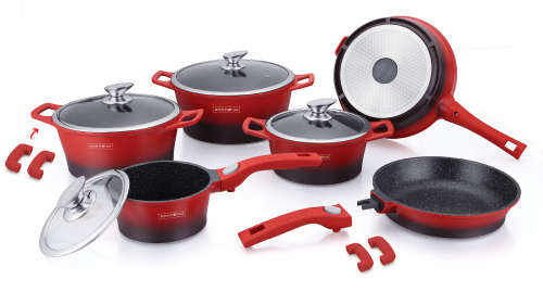Royalty Line RL-ES1014M 14-Piece Marble Coating Cookware Set  Burgundy / Copper / Red & Black