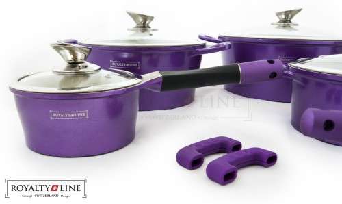 Royalty Line RL-ES1014C 14-Piece Marble Coating Cookware Set  Burgundy / Black / Purple / Pink