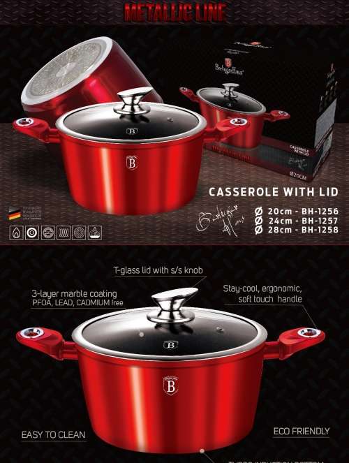 BH-1257 Casserole with lid 24 cm, Burgundy Metallic Line