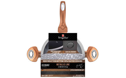 BH-1281 3 pcs frypan set, Rose-gold Metallic Line