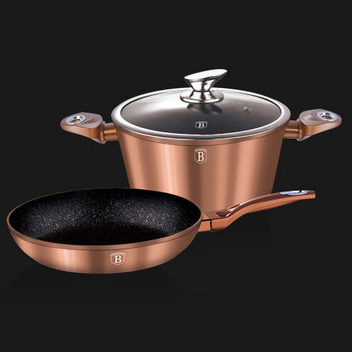 BH-1281 3 pcs frypan set, Rose-gold Metallic Line