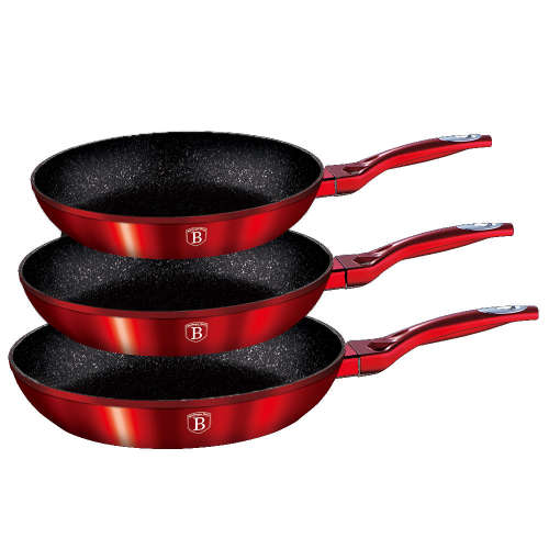 Berlinger Haus 3-Piece Metallic Touch Line Marble Coated Turbo Induction Frypan Set - Burgundy