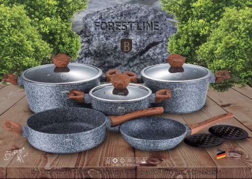 Berlinger Haus BH-1211 Marble Coating 10-Piece Induction Ready Cookware Set , Forest Line