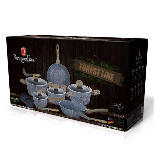 Berlinger Haus 15-Piece Marble Coating Forest Line Cookware Set ¿ Light Wood ¿ BH-1566