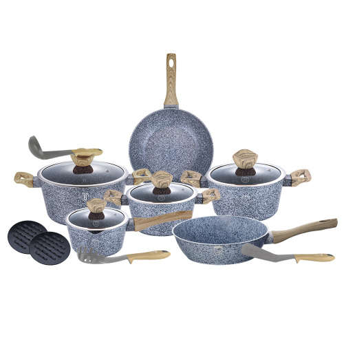 Berlinger Haus 15-Piece Marble Coating Forest Line Cookware Set ¿ Light Wood ¿ BH-1566