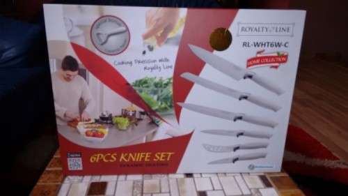 Royalty Line Steel WHITE Knife Set - 6 Piece Stainless + FREE BONUS (PEELER)