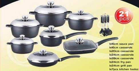 "Dessini "21 Piece Die Cast Aluminum Cookware Pot Set - NON STICK -