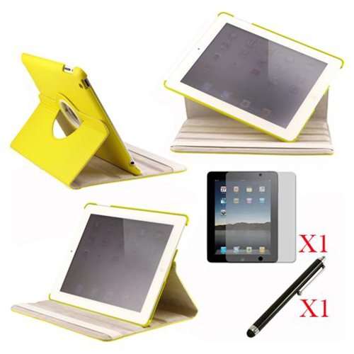 360 Degree Rotary CASE+STYLUS  for Ipad 2 and ipad 3 YELLOW