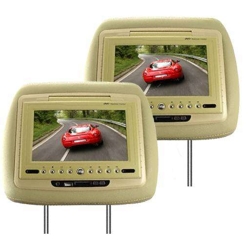 Car DVD Headrest x 2 -Beige COLOUR Available - 7" LCD Monitor, USB, Game, Video, MP4, DVD