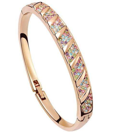 Swarovski Crystal Bangle, Love, Pink Gold+Tanzanite