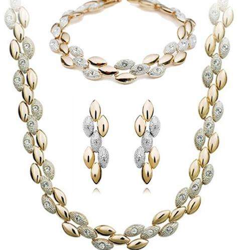 Latest Design 18K Rose Gold Plated Two Tone Wheat Ears with Rhinestones Feast Tassels jewellery set