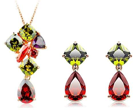 18K Gold Plated Attractive Swiss Mona Lisa Mulitcolor and Multishaped CZ  Jewelry set