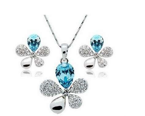 crystal set jewelry full diamond earrings five leaves grass Crystal Necklace Set