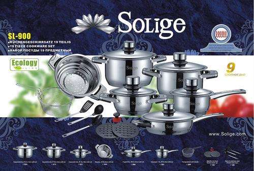 (Solige Germany) (4588 Euro) Believe it (ZAR 68,820) 18/10 Stainless Steel 19pcs Cookware