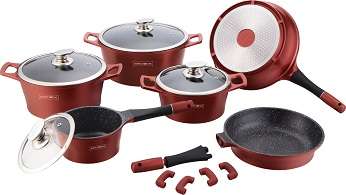 Royalty Line RL-ES1014M 14-Piece Marble Coating Cookware Set  Burgundy / Copper