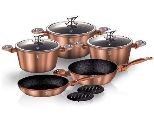 Berlinger Haus 10-Piece Marble Coating Metallic Line Cookware Set Rose Gold  BH-1220