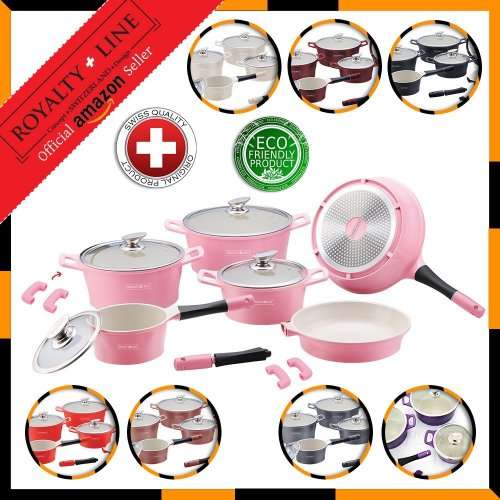 Royalty Line RL-ES1014C 14-Piece Marble Coating Cookware Set  Burgundy / Black / Purple / Pink/ coop