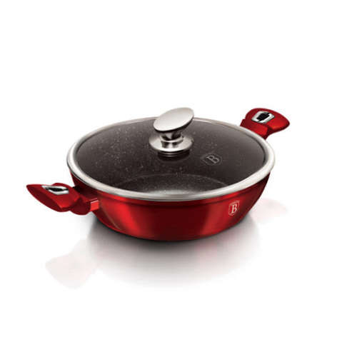 Berlinger Haus Marble coating induction Shallow Pot with Lid, 24CM Burgandy Metallic Line, BH-1262
