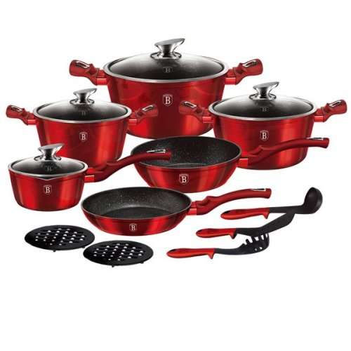 Berlinger Haus 15-Piece Marble Coating Metallic Line Cookware Set ( Burgundy)