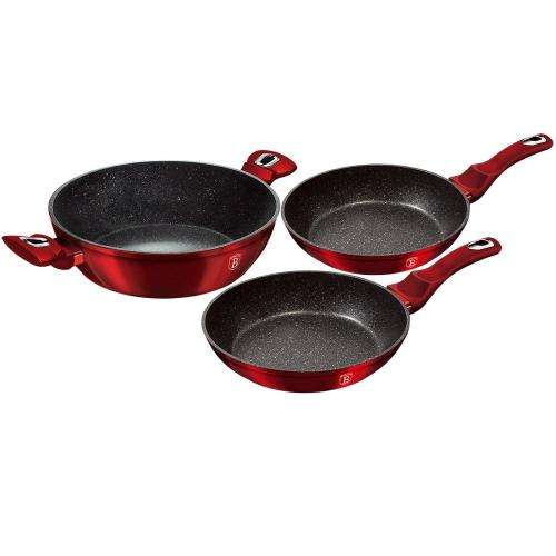 BERLINGER HAUS 3-PIECE MARBLE COATING COOKWARE SET - BURGUNDY METALLIC