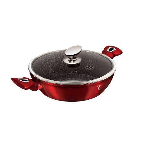 Berlinger Haus Marble coating induction Shallow Pot with Lid, 28CM Burgandy Metallic Line