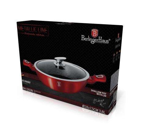 Berlinger Haus Marble coating induction Shallow Pot with Lid, 28CM Burgandy Metallic Line