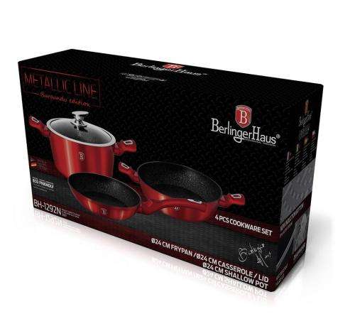 BERLINGER HAUS 4-PIECE MARBLE COATING COOKWARE SET - BURGUNDY METALLIC