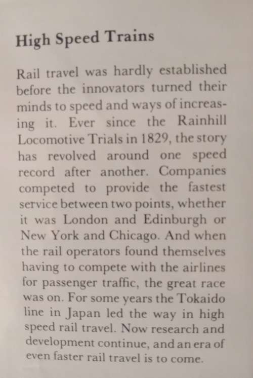 Jane Collins- High speed trains.