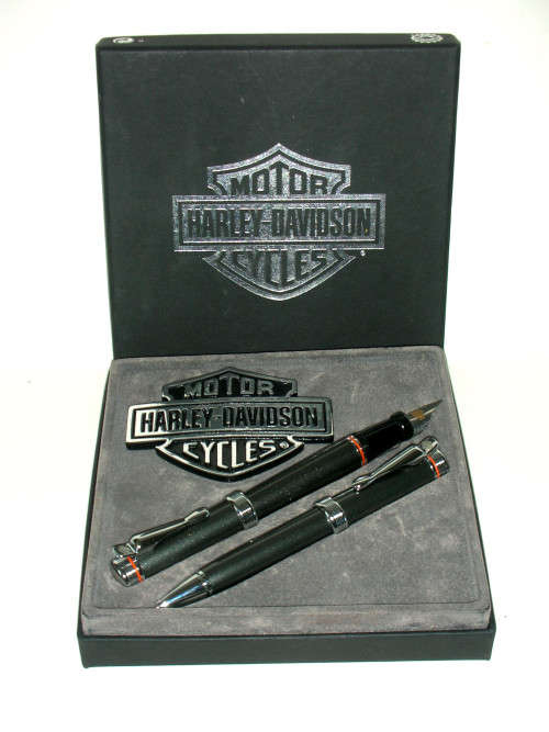 Harley Davidson Fountain Pen & Ballpoint Set NEVER USED + EXTRA REFILLS