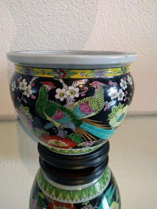 Pre-War Art Deco Period Japanese Nippon Tokusei Famille Noire Fish Bowl/Jardiniere