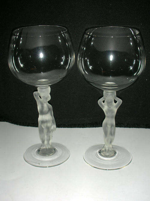 Bayel French Crystal 'Bacchante' Figural Nude Stem  Wine Glasses