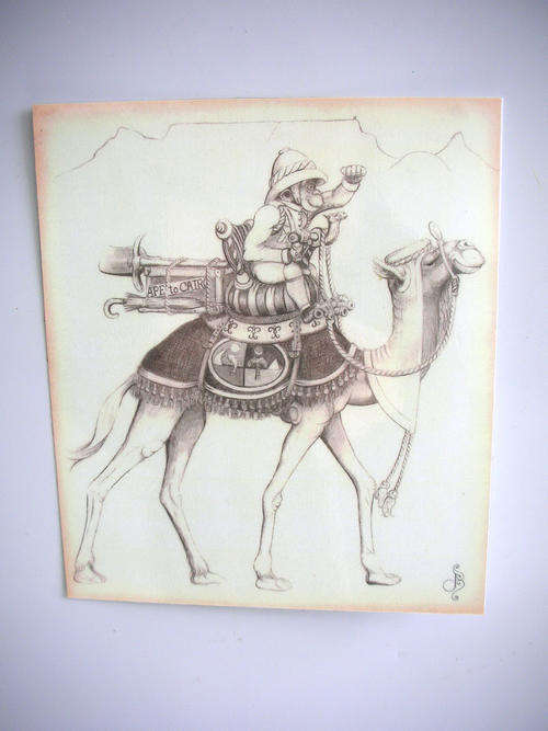 Rare John Biccard Laminated Print 'Ape to Cairo'   Vintage