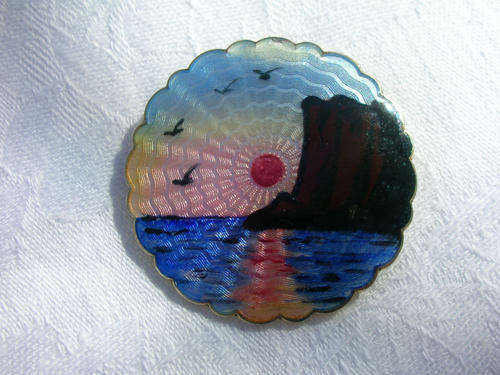 Large Vintage Norwegian Enamel & Sterling Silver Brooch 4.2 cms
