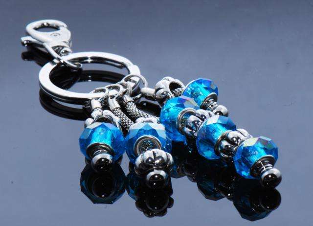 Ideal Gift! Unique Keyring with Blue Pandora Style Beads