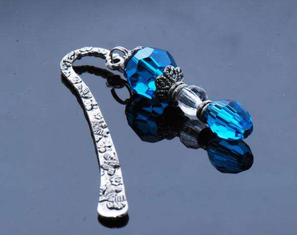 Ideal Gift! Unique Small Bookmark with Blue Crystal Beads