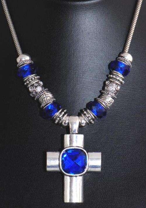 Stunning, Blue Cross Pandora Style Necklace