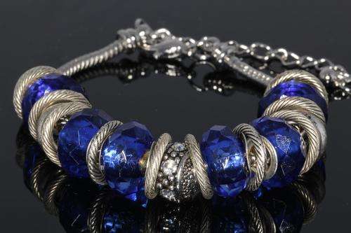 Fashion Jewelry:  Adjustable Bracelet with Blue Crystal Beads