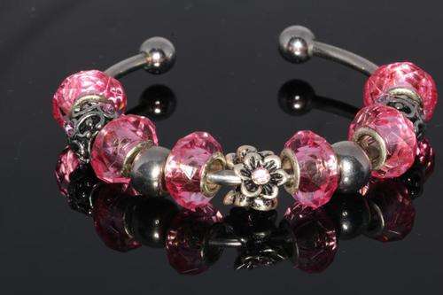 Fashion Jewelry:  Stainless Steel Removable Cuff Bangle With Pink Crystal Beads