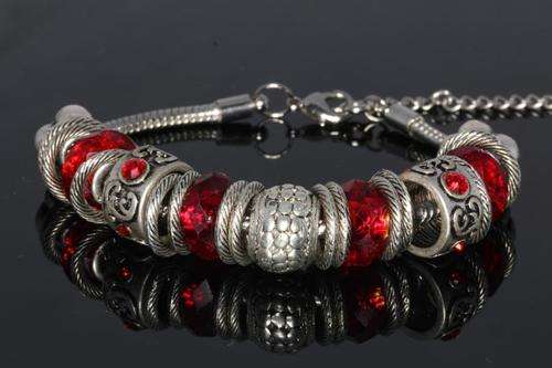 Fashion Jewelry:  Adjustable Bracelet with Red Crystal Beads, and Metal Beads with Red