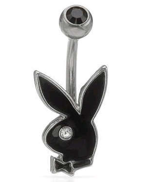 PlayBoy Belly Button Ring Genuine Crystal Black Enamel Stainless Steel