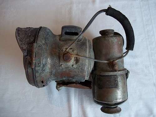 Rare vintage Miller carbide motorcycle headlamp - c1920