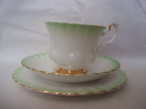 Vintage light lime green Royal Albert "Rainbow" trio - c1955